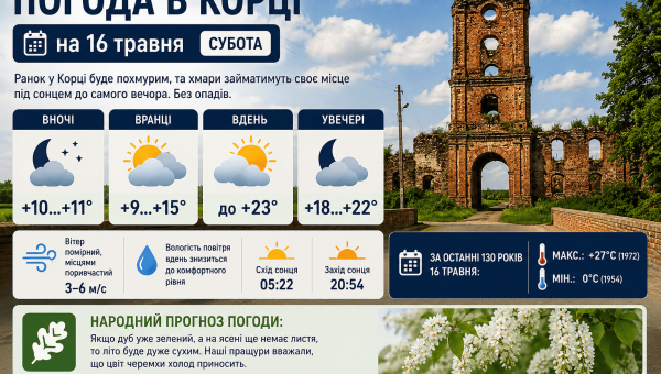 Погода в Корці на 16 травня
